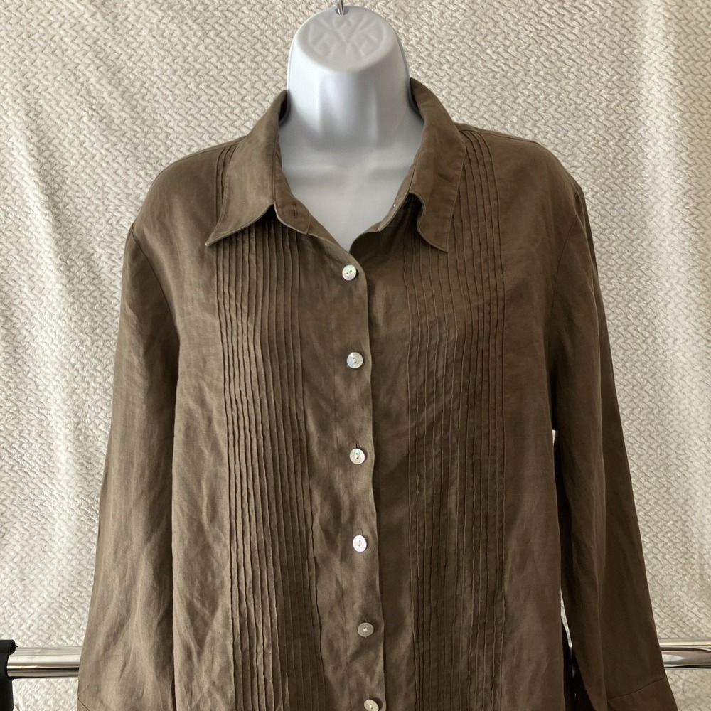 Coldwater Creek 100% Linen Brown Button-Up Tunic Dress Large Coastal Lagenlook - Picture 3 of 10